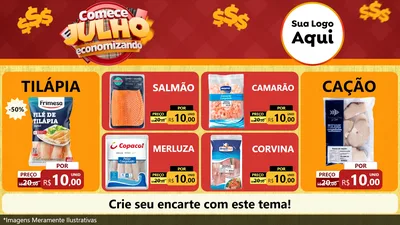 Modelo de TV para TV Horizontal com o tema Comece Julho Economizando para Peixaria