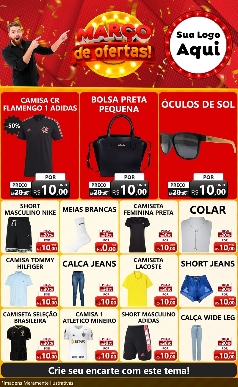 Modelo de Encarte para Encarte Grande com o tema Março de Ofertas! para Roupas e acessórios