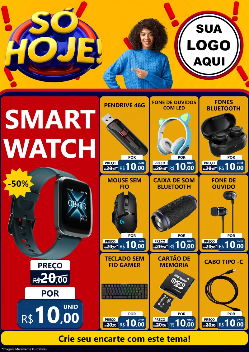 Modelo de Encarte para Encarte A4 Vertical com o tema Só Hoje! para Informática