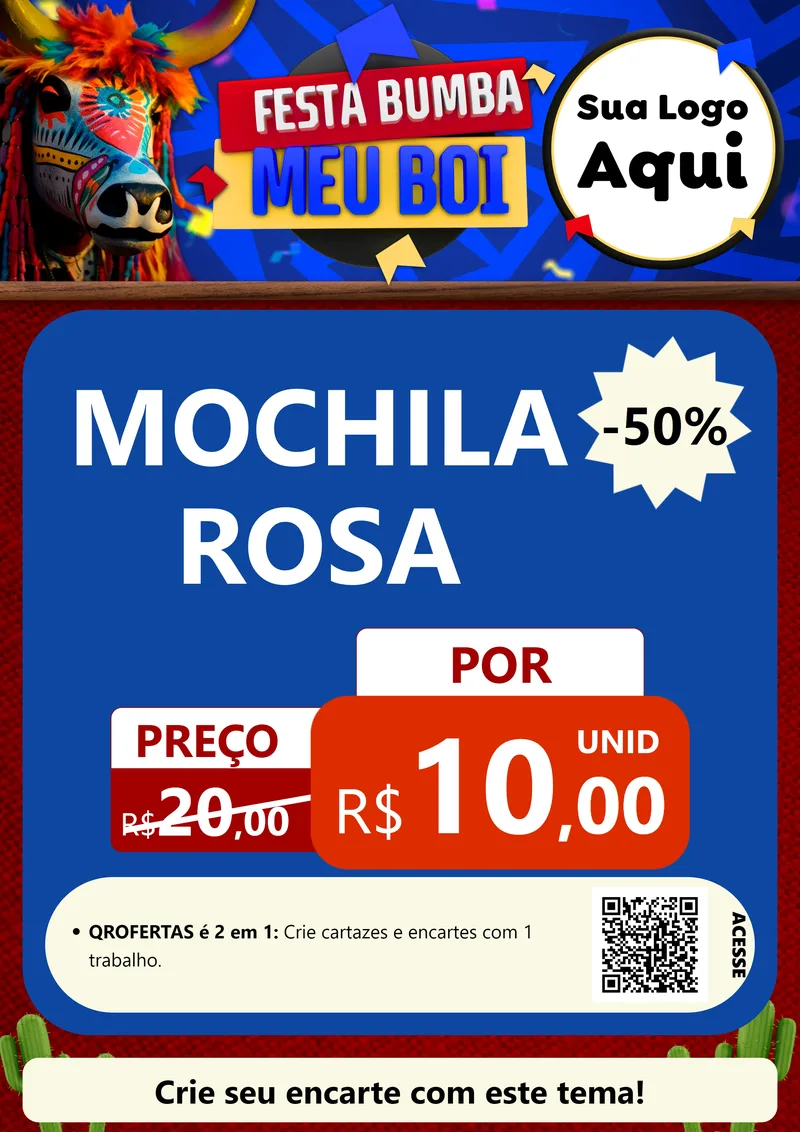 Modelo de Cartaz para Cartaz A4 Vertical com o tema Festa Bumba meu Boi para Papelaria