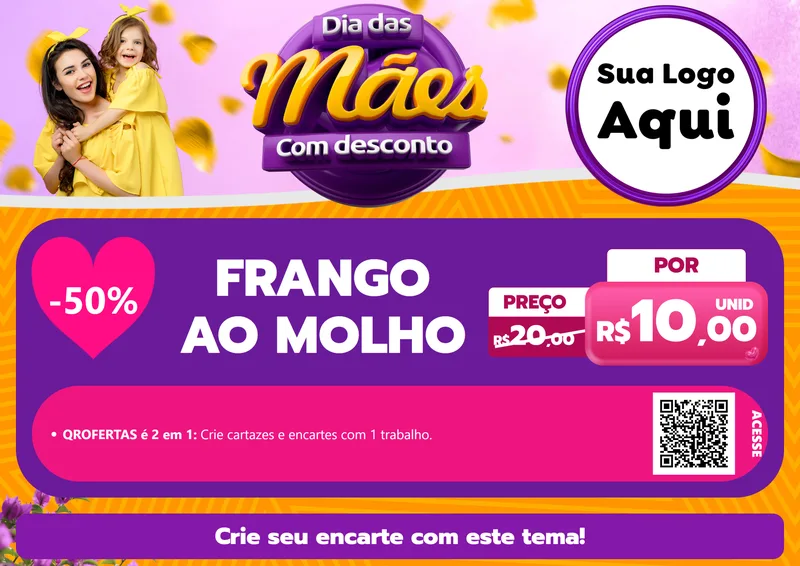 Modelo de Cartaz para Cartaz A4 Horizontal com o tema Dia das Mães com Desconto para Restaurante