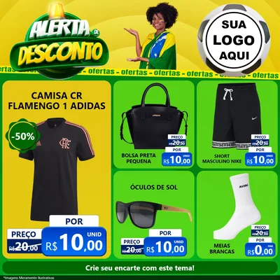 Modelo de Rede Social para Feed Facebook com o tema Alerta de Desconto para Roupas e acessórios