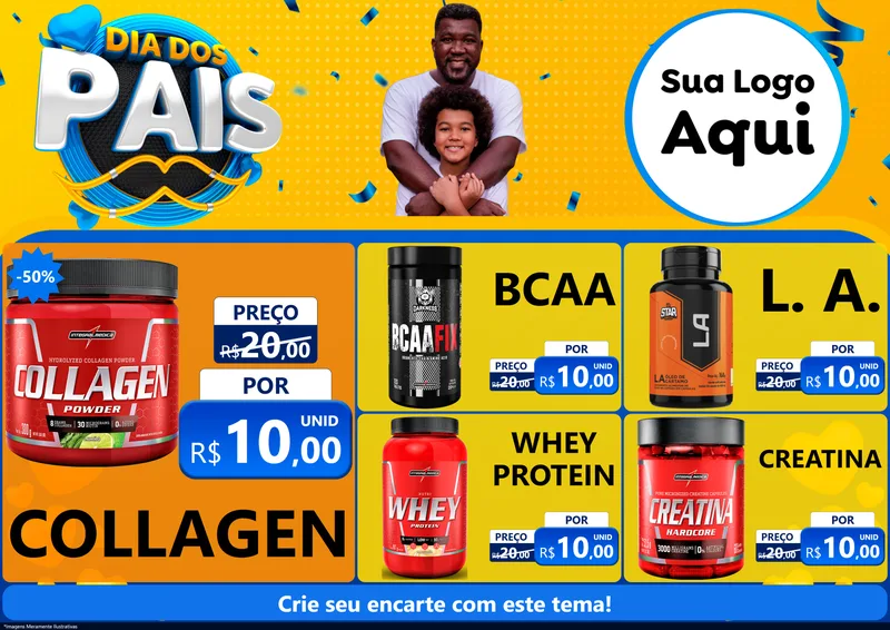 Modelo de Encarte para Encarte A4 Horizontal com o tema Dia dos Pais para Suplementos alimentares