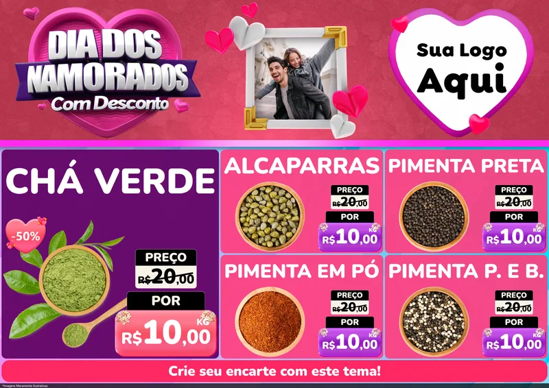 Modelo de Encarte para Encarte A4 Horizontal com o tema Dia Dos Namorados Com Desconto para Produtos Naturais