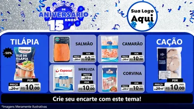 Modelo de TV para TV Horizontal com o tema Promoção de Aniversário - 15 Anos para Peixaria