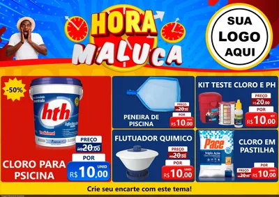 Modelo de Encarte para Encarte A4 Horizontal com o tema Hora Maluca para Produtos para Piscina