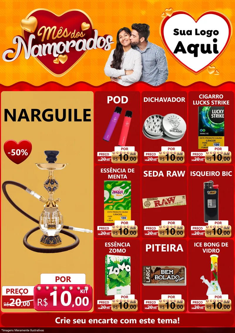 Modelo de Encarte para Encarte A4 Vertical com o tema Mês dos Namorados para Tabacaria