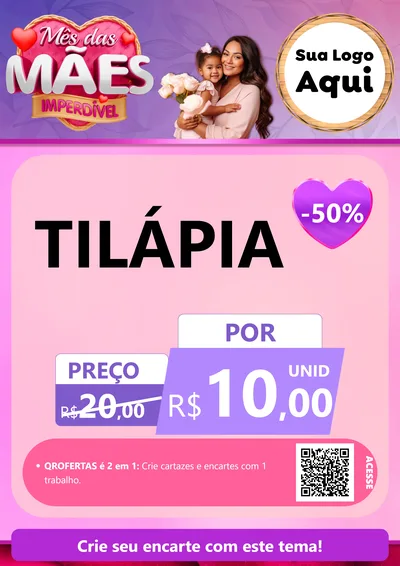 Modelo de Cartaz para Cartaz A4 Vertical com o tema Mês das Mães Imperdível para Peixaria