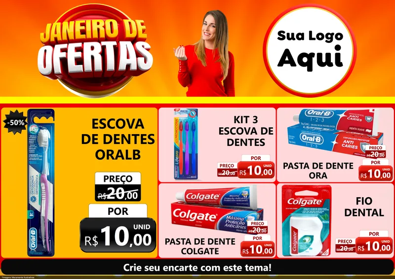 Modelo de Encarte para Encarte A4 Horizontal com o tema Janeiro de Ofertas para Higiene Pessoal