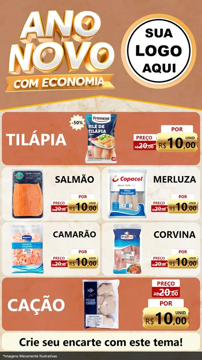 Modelo de TV para TV Vertical com o tema Ano Novo Com Economia para Peixaria