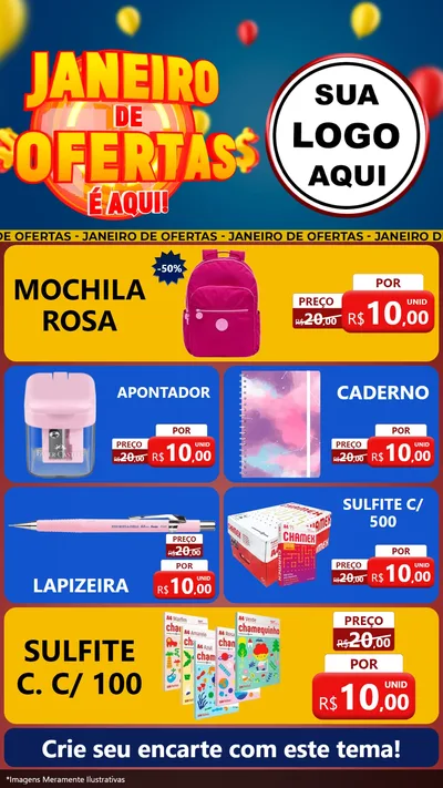 Modelo de TV para TV Vertical com o tema Janeiro de Ofertas É Aqui! para Papelaria