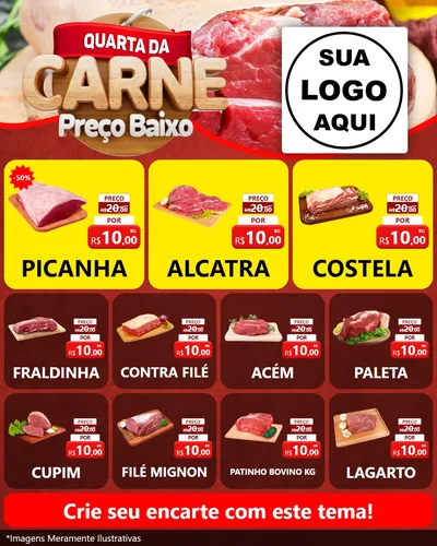 Modelo de Rede Social para Feed Instagram com o tema Quarta da Carne para Açougue
