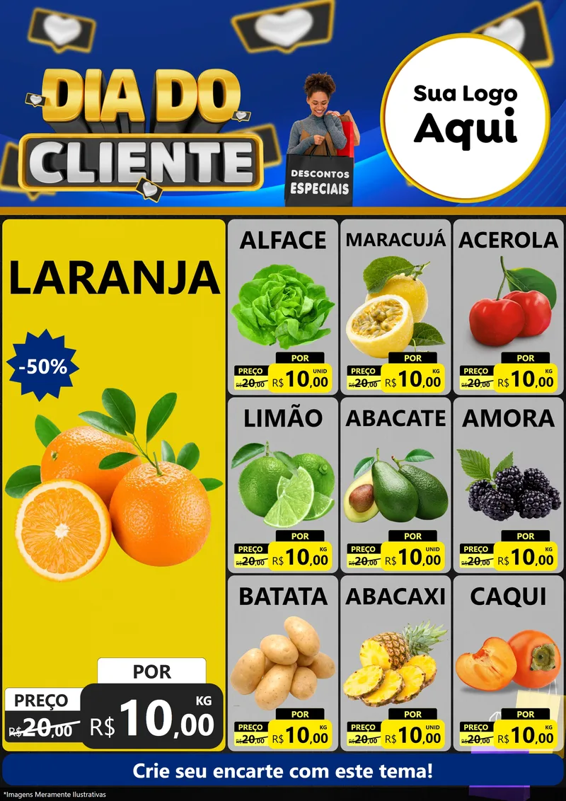 Modelo de Encarte para Encarte A4 Vertical com o tema Dia Do Cliente para Hortifrúti