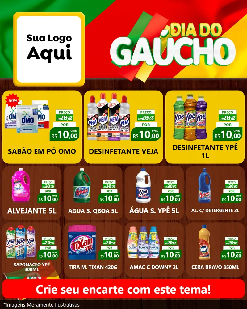 Modelo de Rede Social para Feed Instagram com o tema Dia do Gaúcho para Produtos de Limpeza