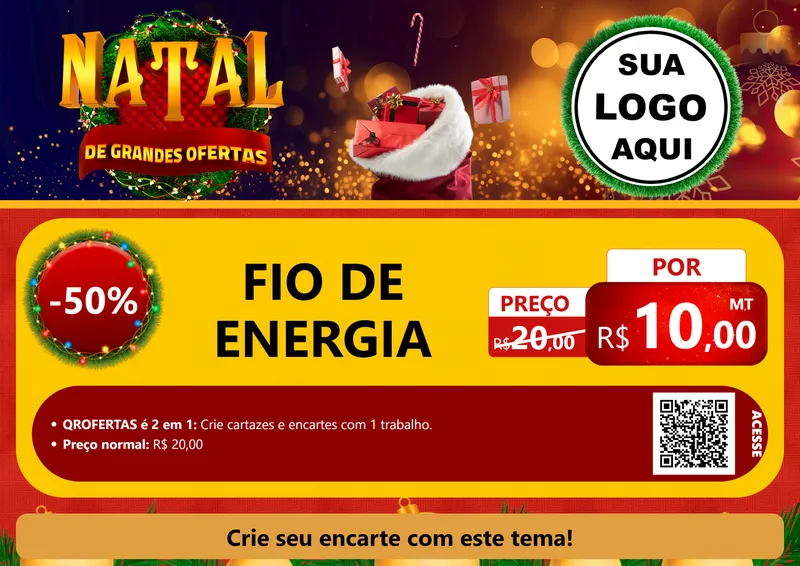 Modelo de Cartaz para Cartaz A4 Horizontal com o tema Natal de Grandes Ofertas para Materiais Elétricos