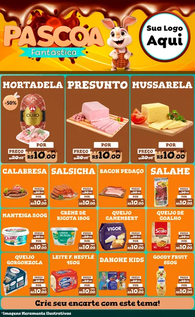 Modelo de Encarte para Encarte Grande com o tema Páscoa Fantástica para Frios e Laticínios
