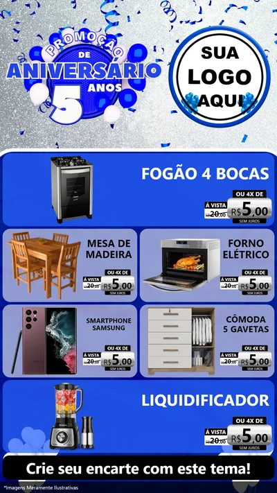 Modelo de TV para TV Vertical com o tema Promoção de Aniversário - 5 Anos para Móveis e Eletro