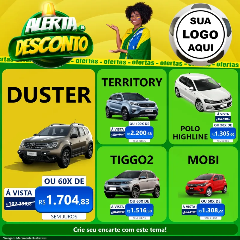 Modelo de Rede Social para Feed Facebook com o tema Alerta de Desconto para Concessionaria de Carros