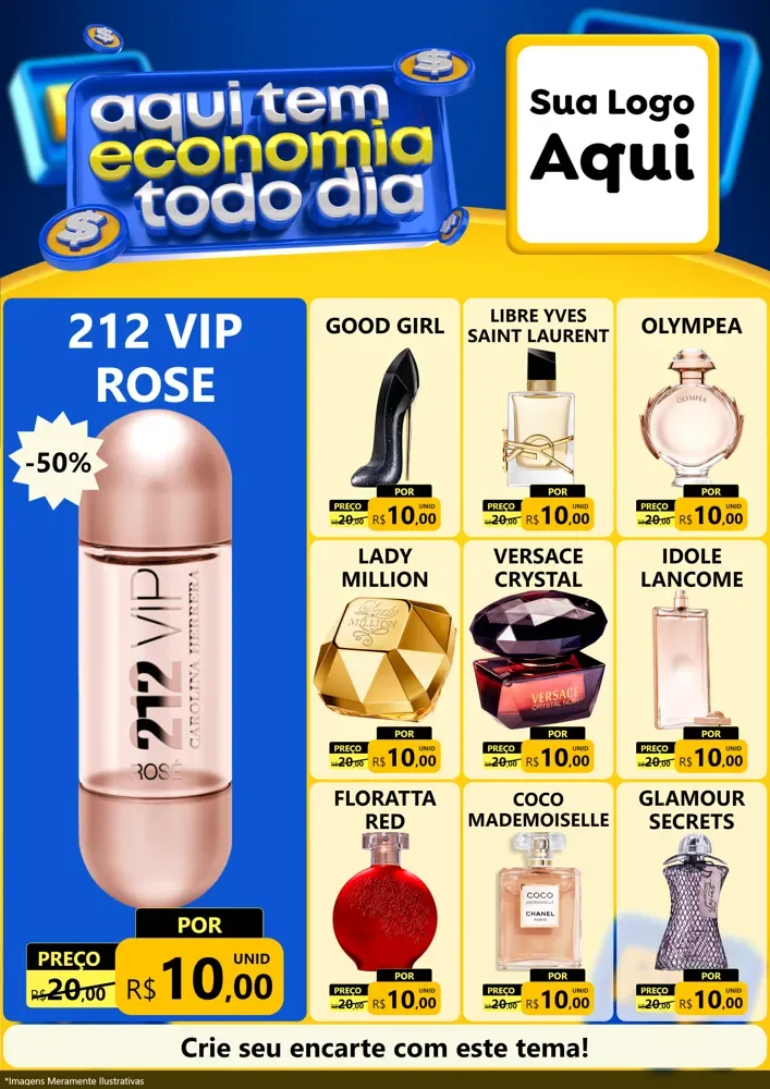 Modelo de Encarte para Encarte A4 Vertical com o tema Aqui Tem Economia Todo Dia para Perfumes