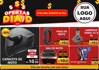 Modelo de Encarte para Encarte A4 Horizontal com o tema Ofertas Dia D para Moto peças