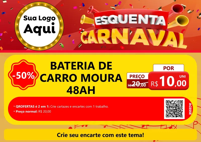 Modelo de Cartaz para Cartaz A4 Horizontal com o tema Esquenta Carnaval para Baterias Elétricas