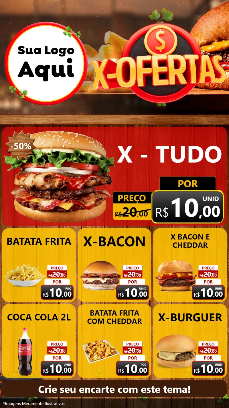 Modelo de Rede Social para Stories com o tema X - Ofertas para Hamburgueria