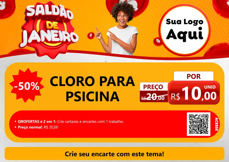Modelo de Cartaz para Cartaz A4 Horizontal com o tema Saldão de Janeiro para Produtos para Piscina