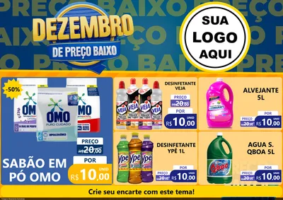 Modelo de Encarte para Encarte A4 Horizontal com o tema Dezembro de Preço Baixo para Produtos de Limpeza
