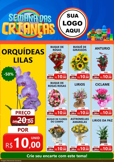 Modelo de Encarte para Encarte A4 Vertical com o tema Semana das Crianças para Floricultura e jardim