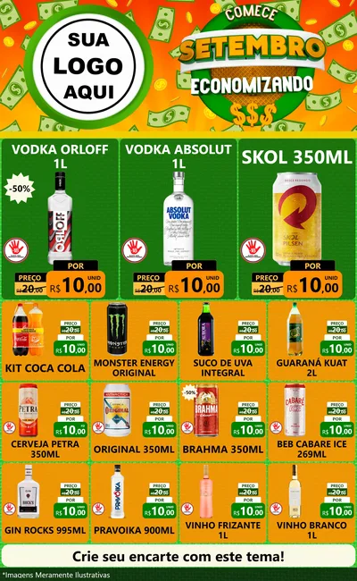 Modelo de Encarte para Encarte Grande com o tema Comece Setembro Economizando para Distribuidora de bebidas