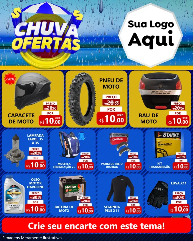 Modelo de Rede Social para Feed Instagram com o tema Chuva de Ofertas para Moto peças