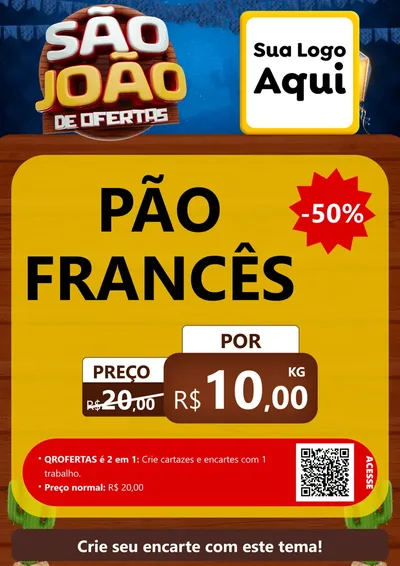 Modelo de Cartaz para Cartaz A4 Vertical com o tema São João Ofertas Imbatíveis! - Junina para Padaria