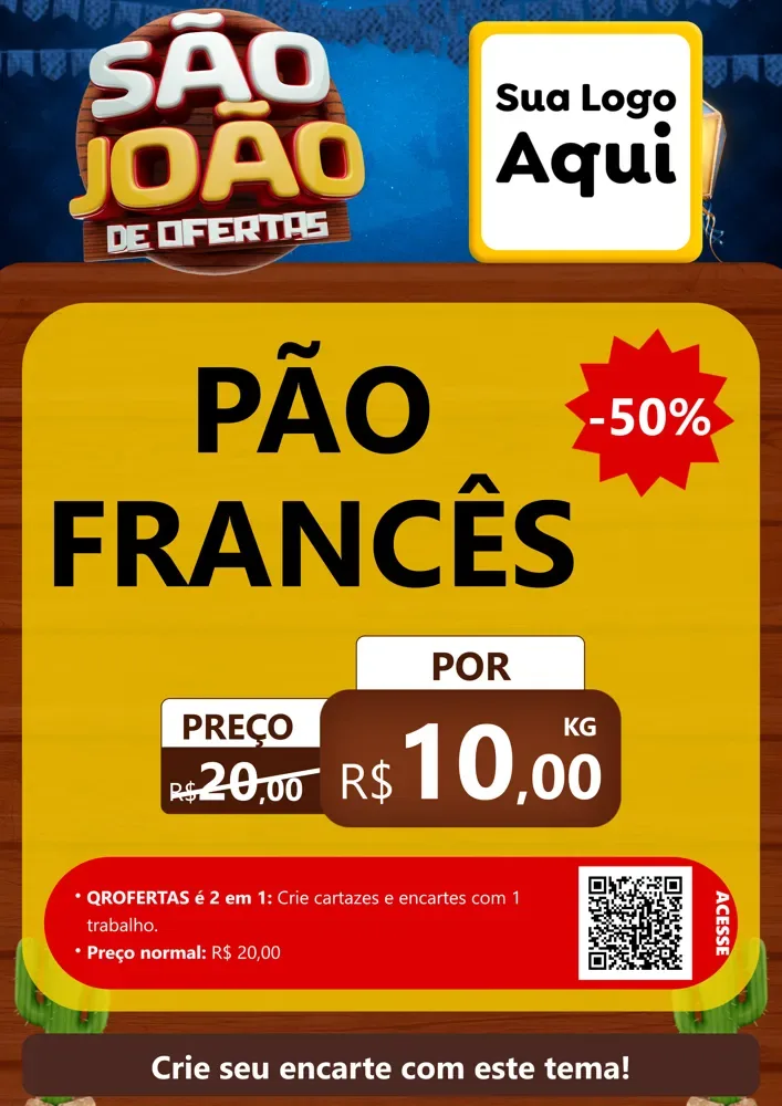 Modelo de Cartaz para Cartaz A4 Vertical com o tema São João Ofertas Imbatíveis! - Junina para Padaria