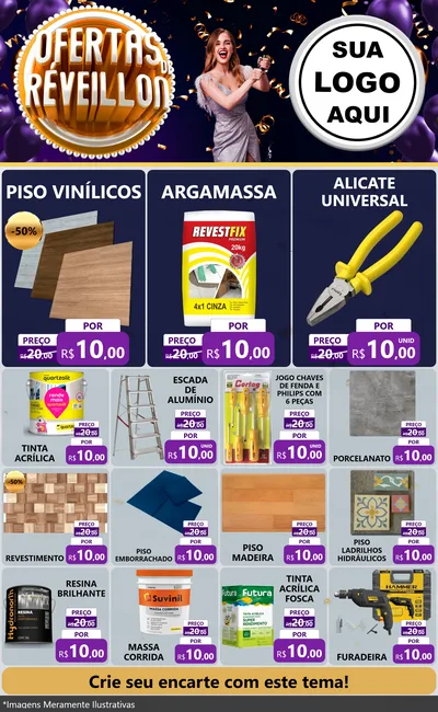 Modelo de Encarte para Encarte Grande com o tema Ofertas de Réveillon para Material para Construção