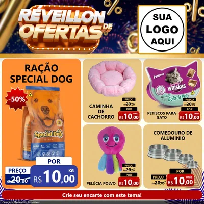 Modelo de Rede Social para Feed Facebook com o tema Réveillon de Ofertas para Pet Shop