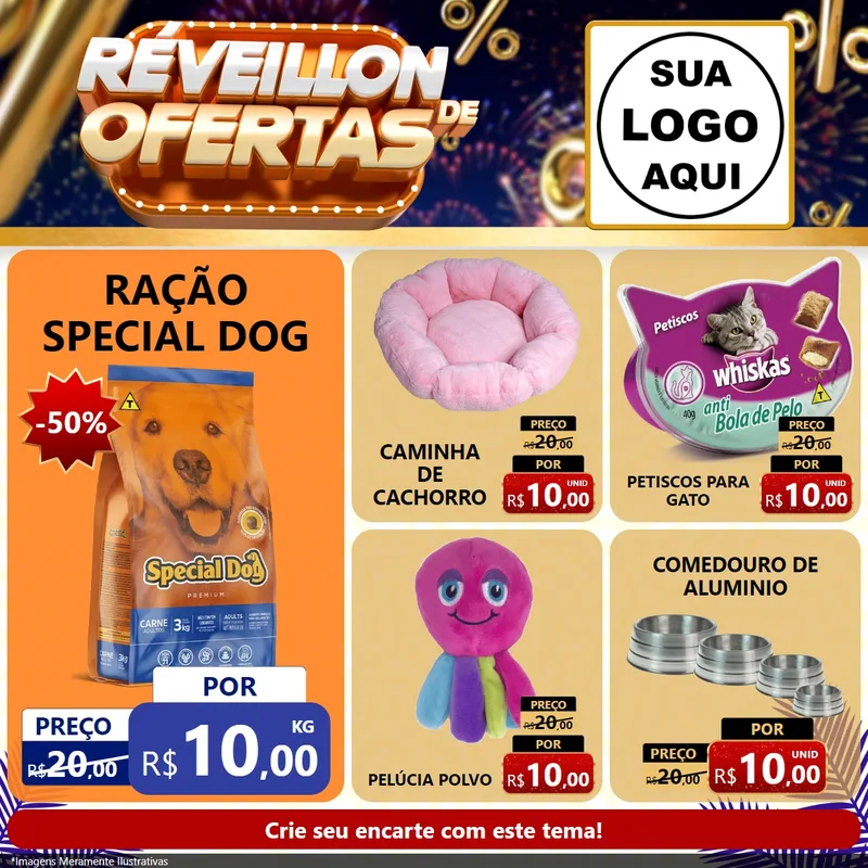 Modelo de Rede Social para Feed Facebook com o tema Réveillon de Ofertas para Pet Shop
