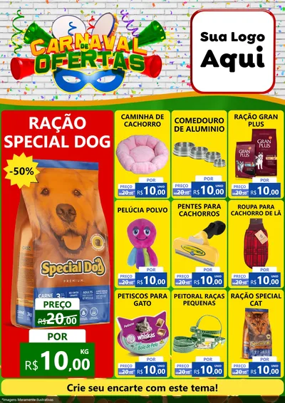 Modelo de Encarte para Encarte A4 Vertical com o tema Carnaval de Ofertas para Pet Shop