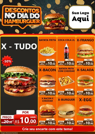 Modelo de Encarte para Encarte A4 Vertical com o tema Descontos No Dia Do Hambúrguer para Hamburgueria