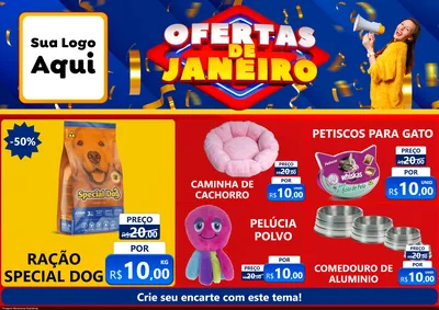 Modelo de Encarte para Encarte A4 Horizontal com o tema Ofertas de Janeiro para Pet Shop