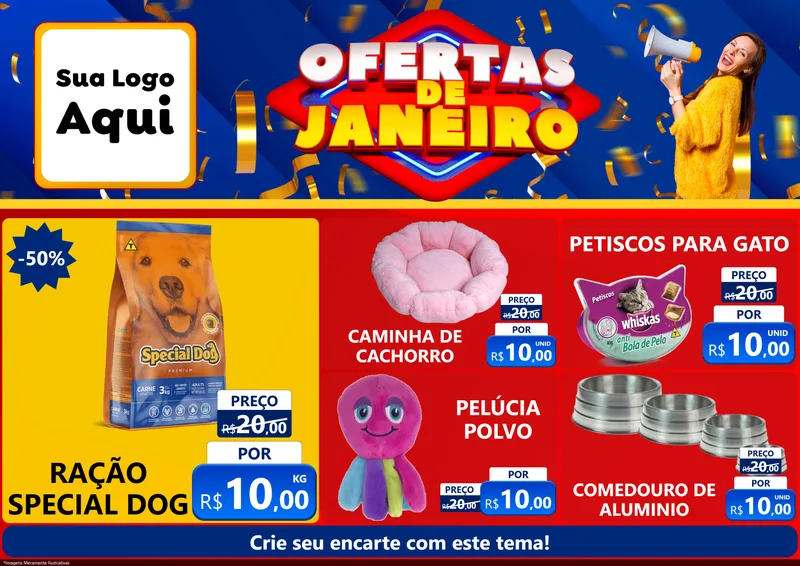 Modelo de Encarte para Encarte A4 Horizontal com o tema Ofertas de Janeiro para Pet Shop
