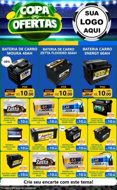 Modelo de Encarte para Encarte Grande com o tema Copa de Ofertas para Baterias Elétricas