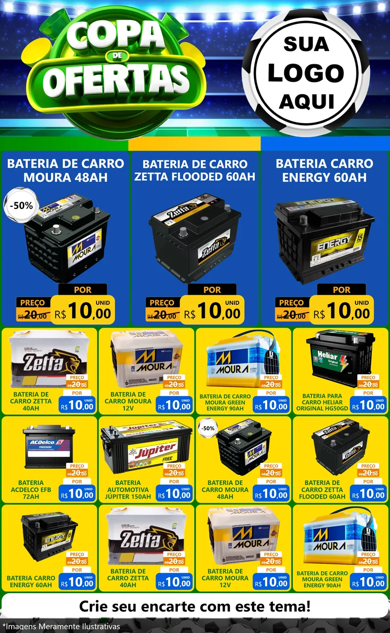 Modelo de Encarte para Encarte Grande com o tema Copa de Ofertas para Baterias Elétricas