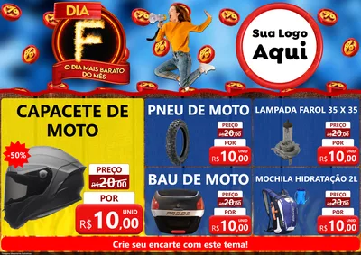 Modelo de Encarte para Encarte A4 Horizontal com o tema Dia F - O Dia Mais Barato Do Mês para Moto peças