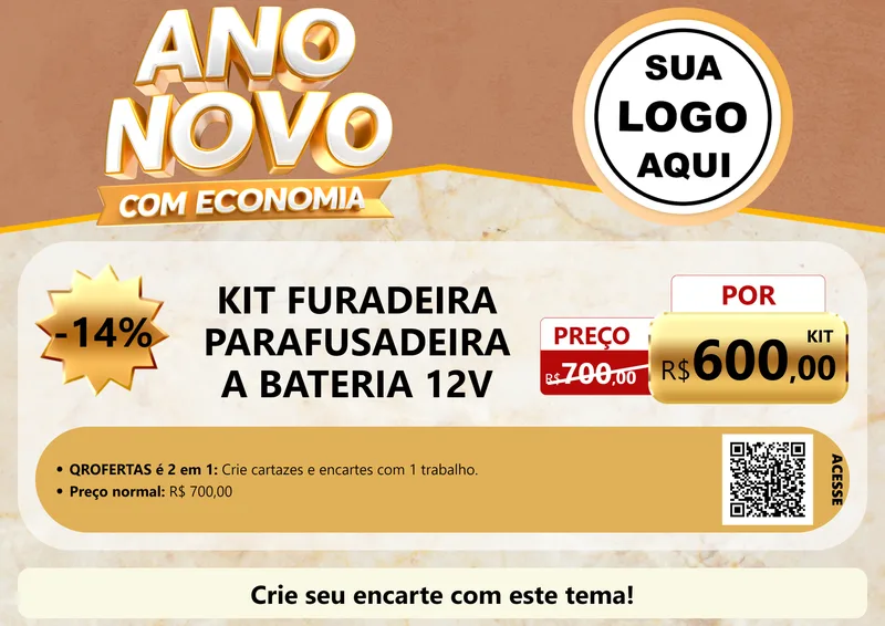 Modelo de Cartaz para Cartaz A4 Horizontal com o tema Ano Novo Com Economia para Maquinas e Ferramentas