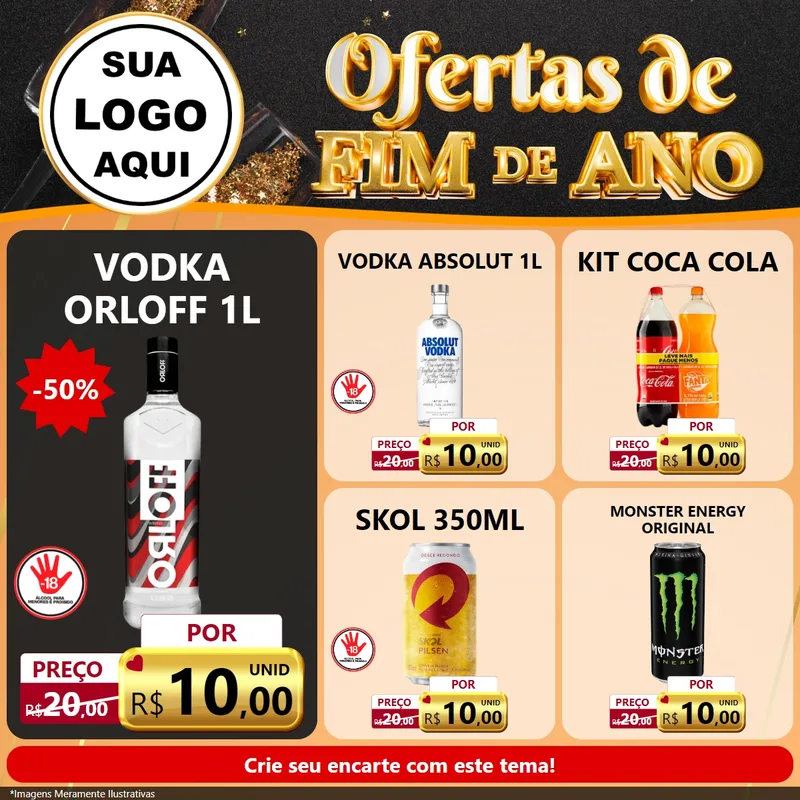 Modelo de Rede Social para Feed Facebook com o tema Ofertas de Fim de Ano para Distribuidora de bebidas