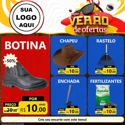 Modelo de Rede Social para Feed Facebook com o tema Super Verão de Ofertas para Agropecuária