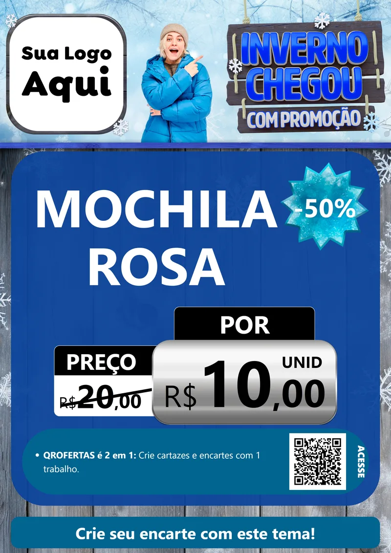 Modelo de Cartaz para Cartaz A4 Vertical com o tema Inverno Chegou Com Promoção para Papelaria
