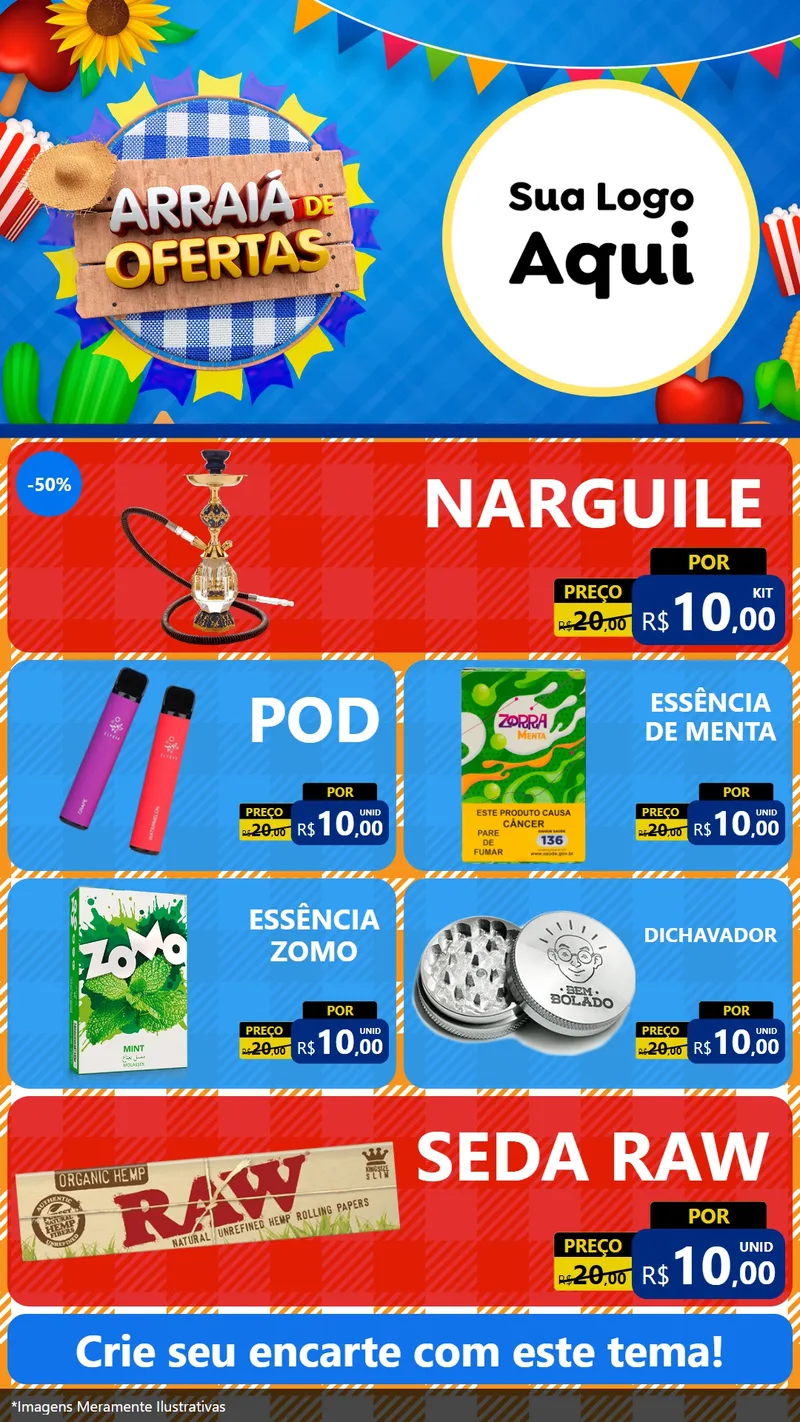 Modelo de TV para TV Vertical com o tema Arraiá de Ofertas para Tabacaria