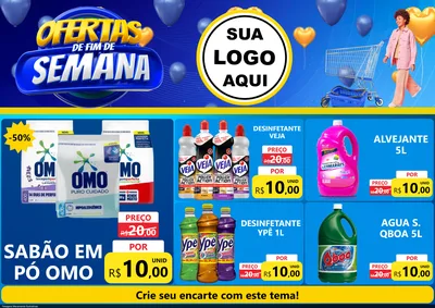 Modelo de Encarte para Encarte A4 Horizontal com o tema Ofertas de Fim de Semana para Produtos de Limpeza