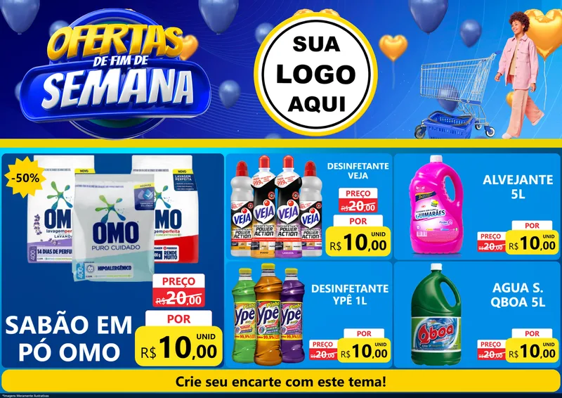 Modelo de Encarte para Encarte A4 Horizontal com o tema Ofertas de Fim de Semana para Produtos de Limpeza